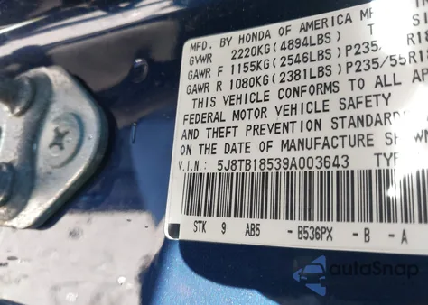 2009 Acura Rdx z USA, uszkodzony, nr VIN 5J8TB18539A003643